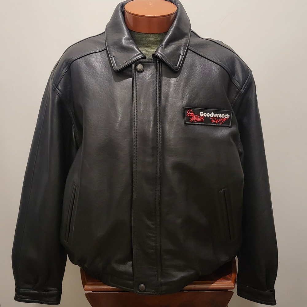 Members Only Heavy Leather Moto Jacket Embellished With Dale Earnhardt Racing